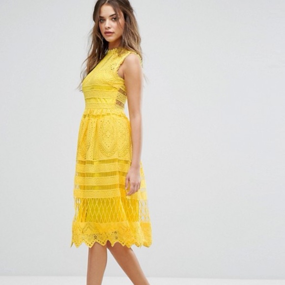 boohoo yellow lace dress